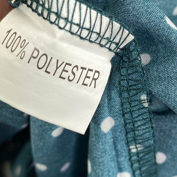 Green White Polka Dot Keyhole Mock Neck Ruffle Mini Dress Women's Size Large L - Picture 7 of 8